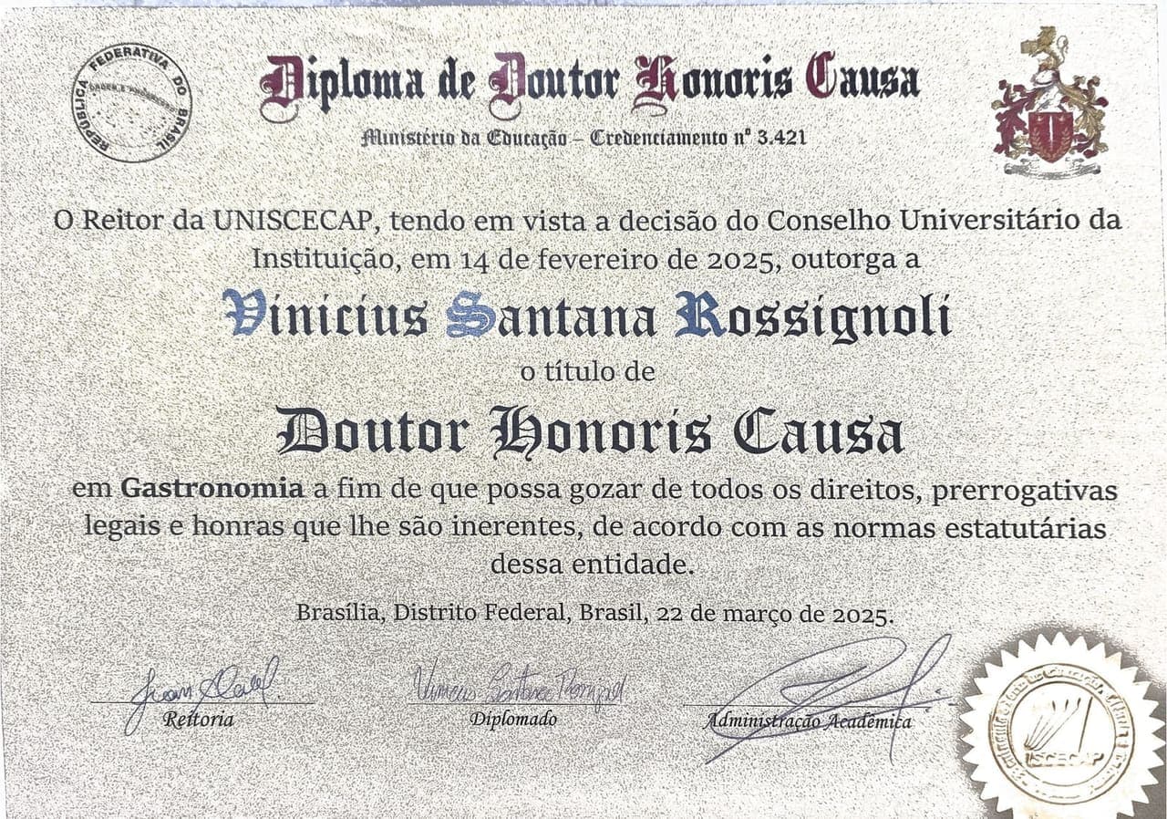 Diploma de Doutor Honoris Causa em Gastronomia