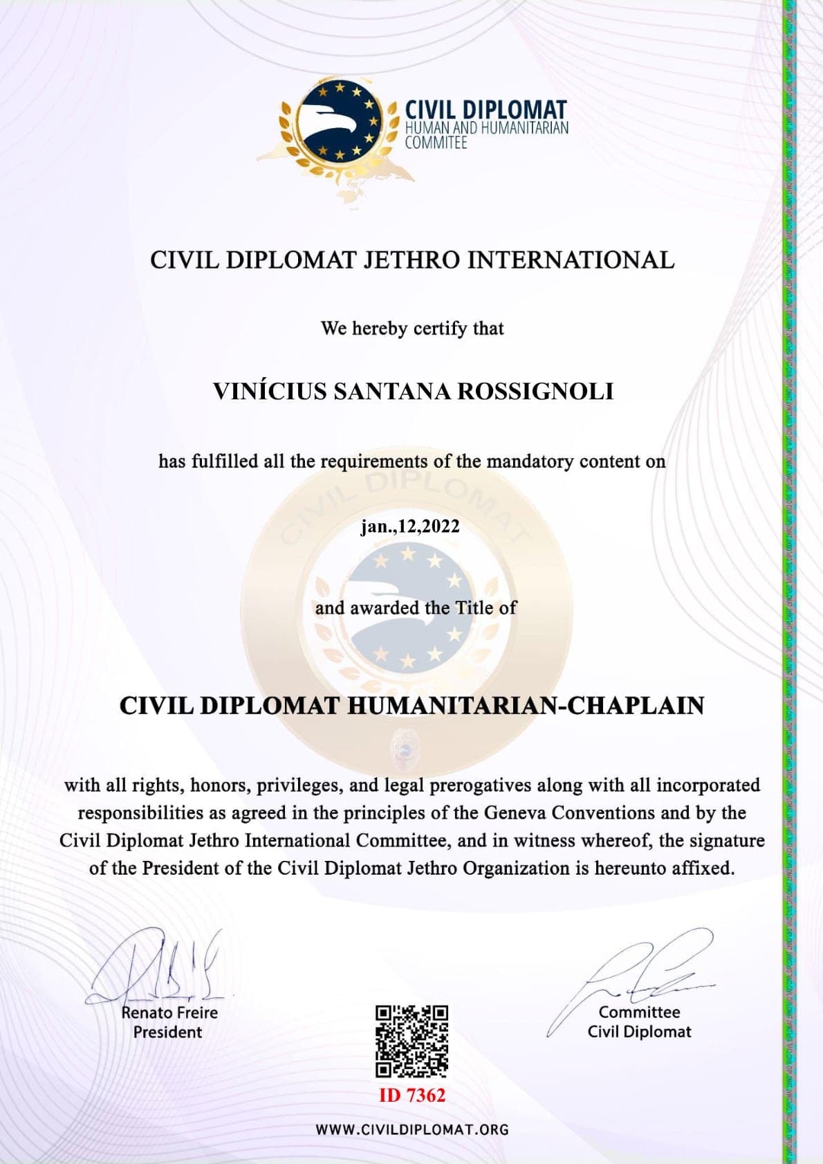 Civil Diplomat Humanitarian-Chaplain